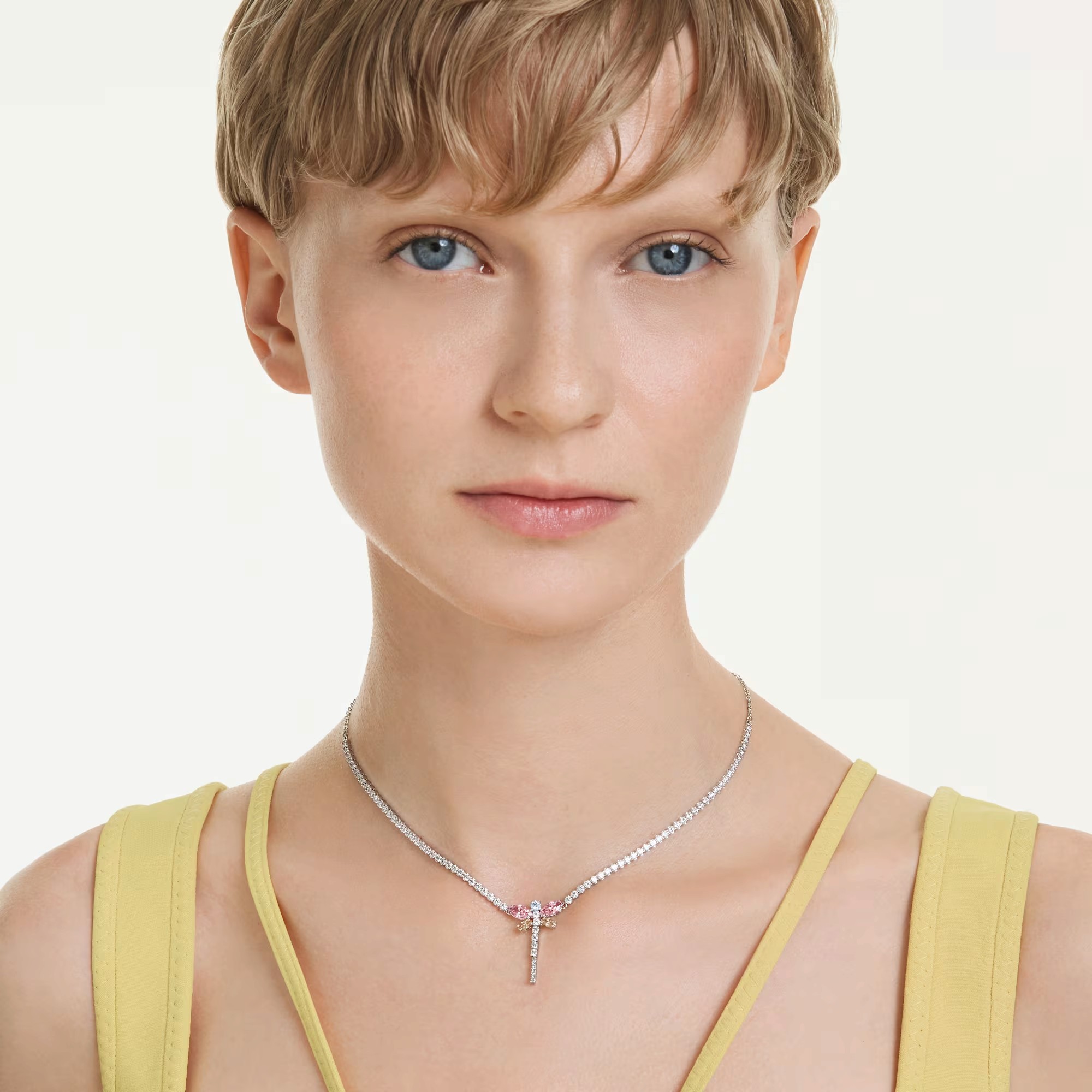 Swarovski Ariana Grande Mixed Cuts Dragonfly Y Pendant Necklace, Multicolored and Rhodium Plated