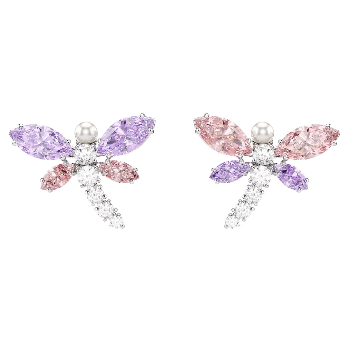 Swarovski Ariana Grande Mixed Cuts Dragonfly Stud Earrings, Multicolored and Rhodium Plated