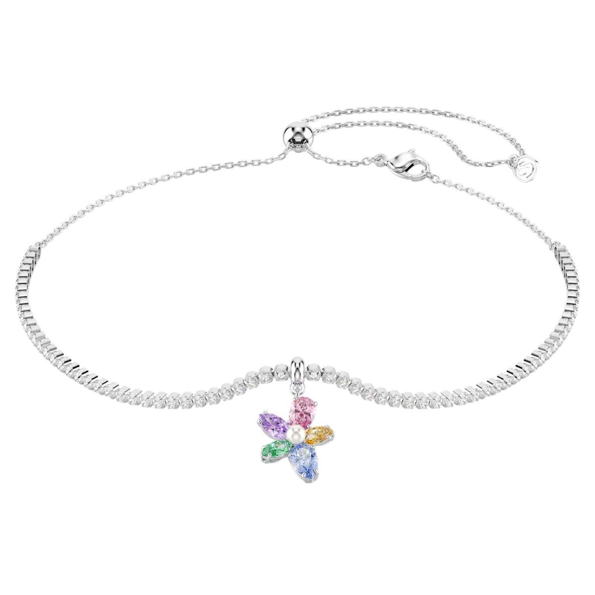 Swarovski Ariana Grande Mixed Cuts Flower Choker Necklace, Multicolored and Rhodium Plated