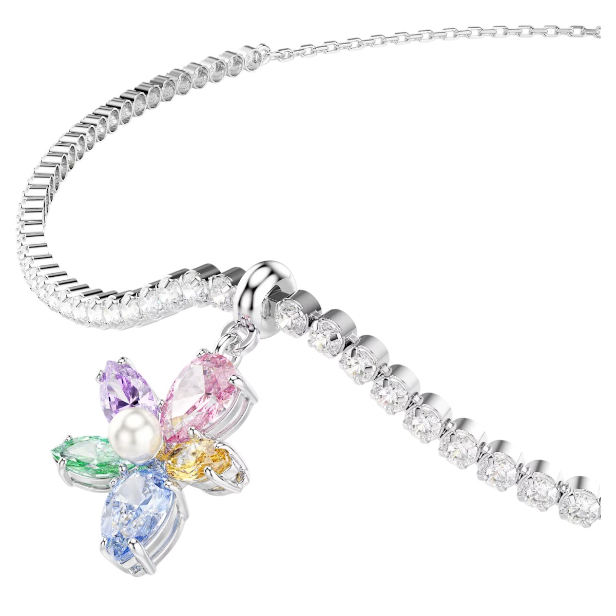 Swarovski Ariana Grande Mixed Cuts Flower Choker Necklace, Multicolored and Rhodium Plated