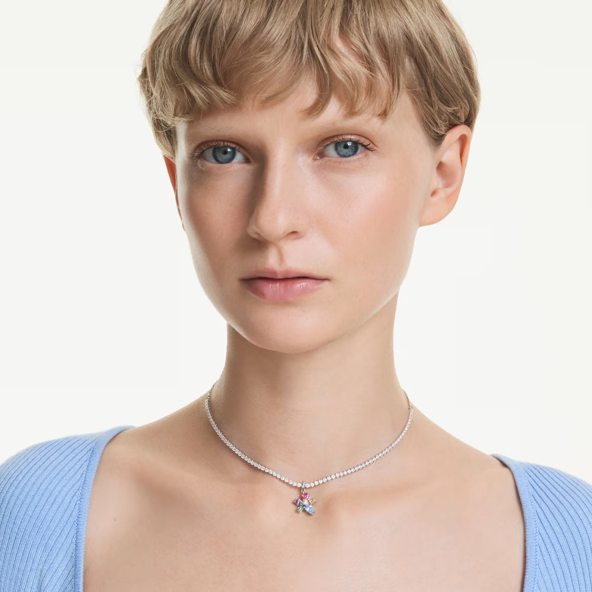 Swarovski Ariana Grande Mixed Cuts Flower Choker Necklace, Multicolored and Rhodium Plated