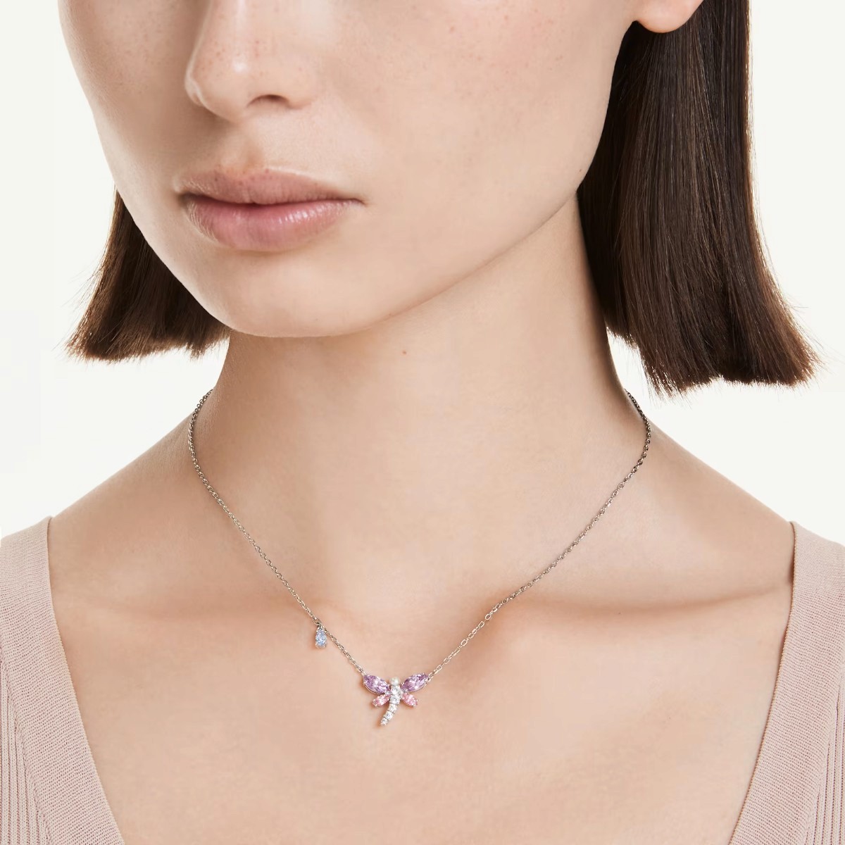 Swarovski Ariana Grande Mixed Cuts Dragonfly Pendant Necklace, Multicolored and Rhodium Plated
