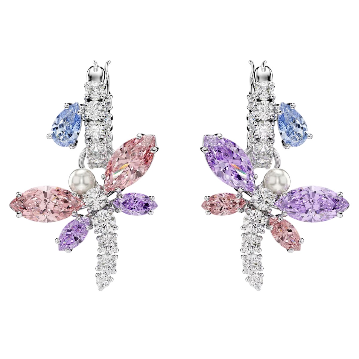 Swarovski Ariana Grande Mixed Cuts Dragonfly Drop Earrings, Multicolored and Rhodium Plated