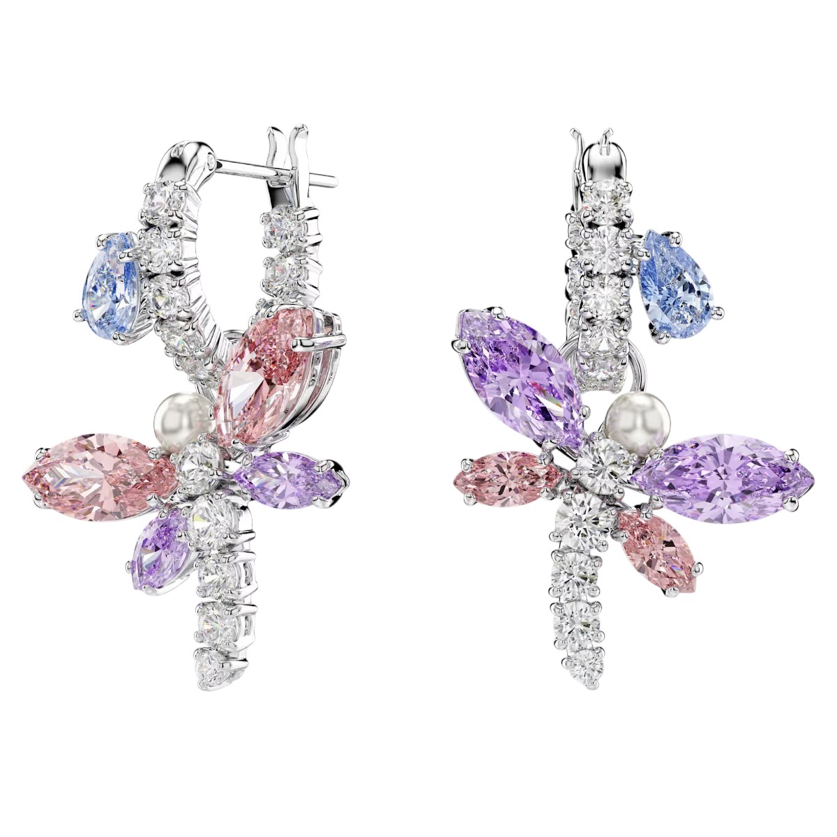 Swarovski Ariana Grande Mixed Cuts Dragonfly Drop Earrings, Multicolored and Rhodium Plated