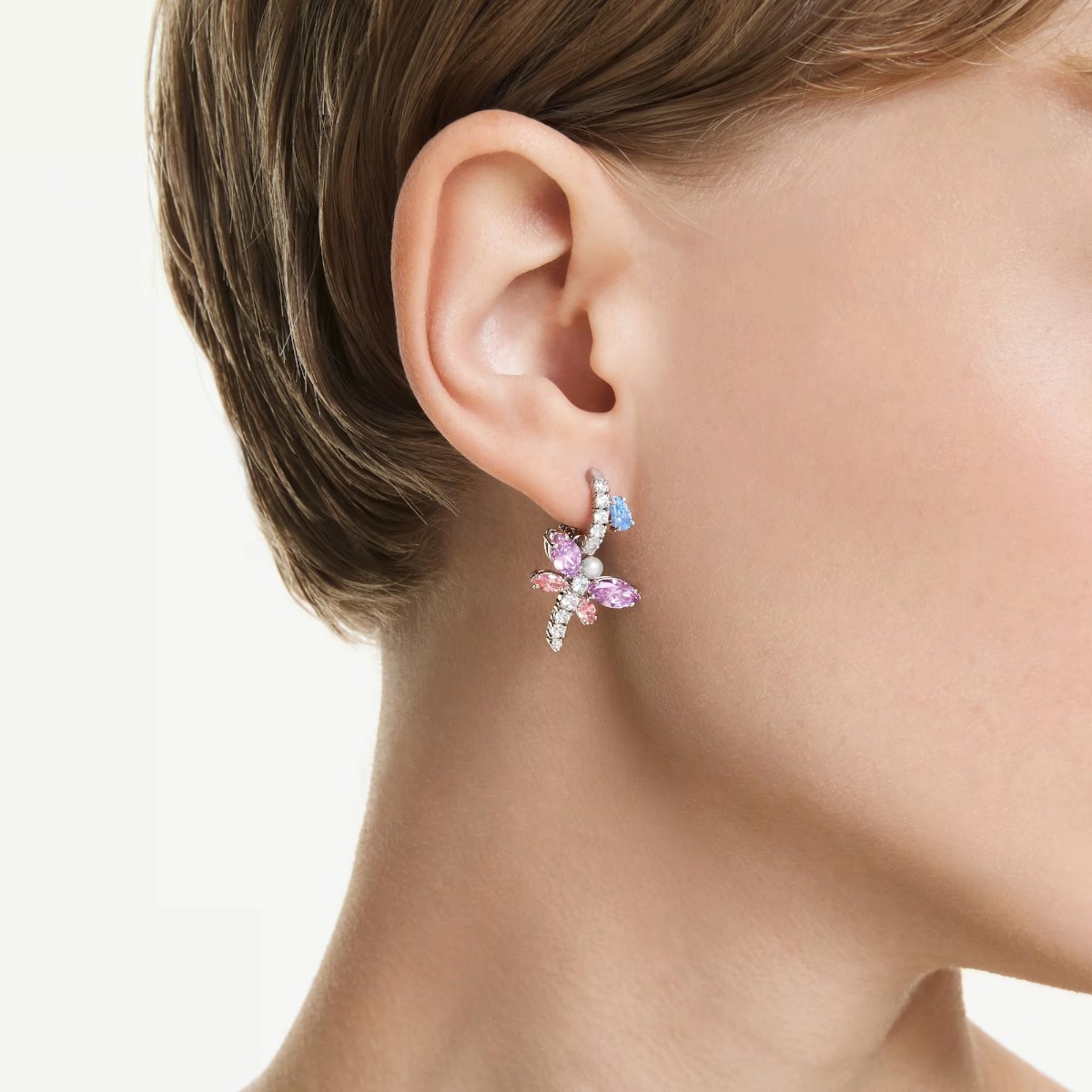 Swarovski Ariana Grande Mixed Cuts Dragonfly Drop Earrings, Multicolored and Rhodium Plated