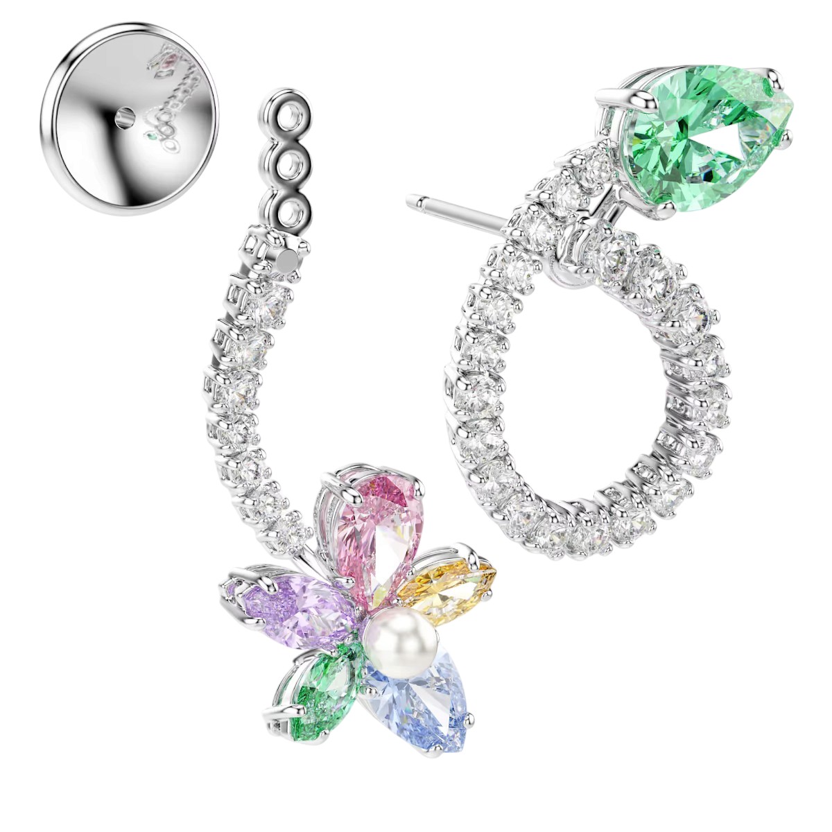 Swarovski Ariana Grande Mixed Cuts Dragonfly and Flower Drop Earrings with Ear Jacket, Multicolored 
