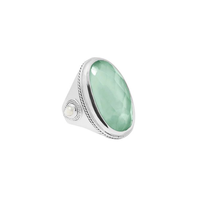 Julie Vos Cannes Statement Ring, Silver and Iridescent Aquamarine Blue in Size 7