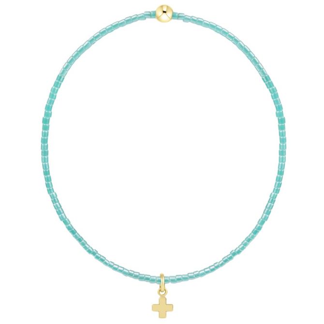 Enewton Hope Classic Signature Cross Small Gold Charm Sea Glass Bracelet, 6.25"
