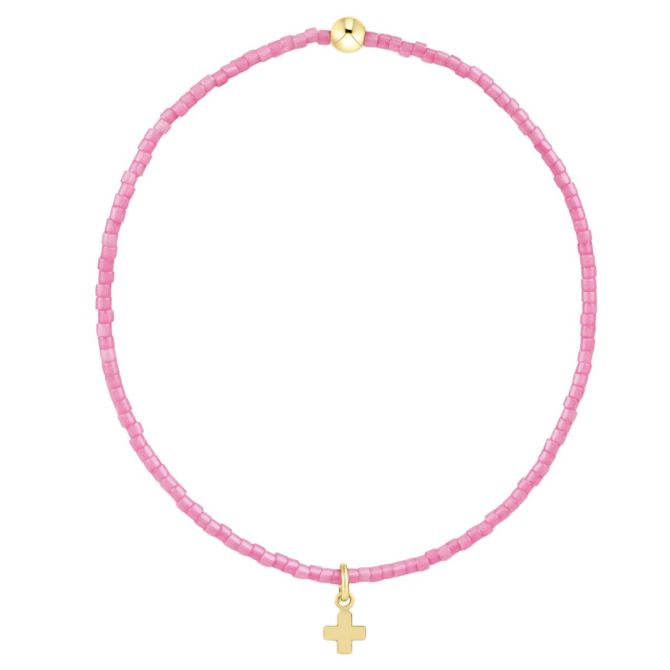 Enewton Hope Classic Bubblegum Signature Cross Small Gold Charm Bracelet, 6.25"