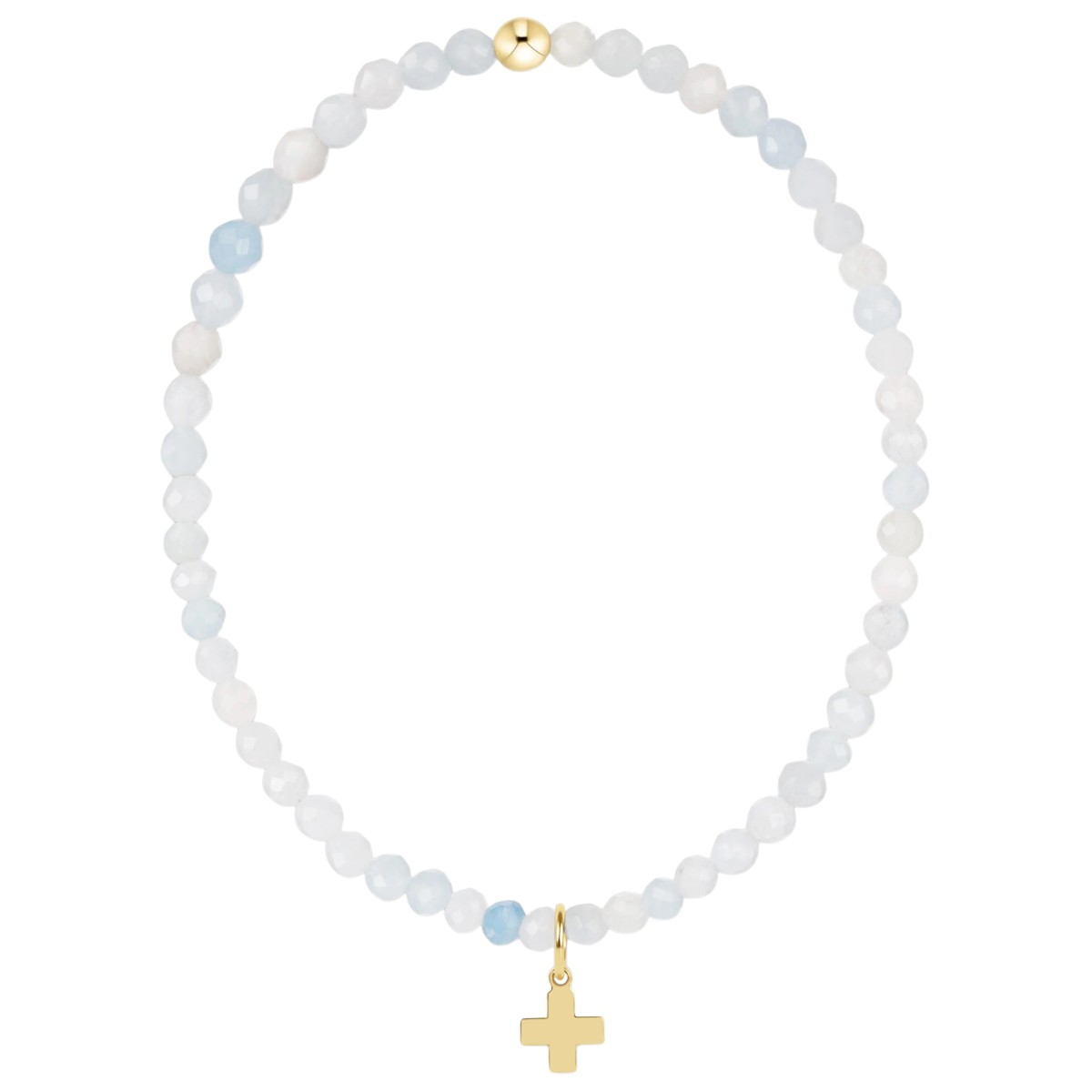 Enewton Classic Signature Cross Gold Charm Aquamarine 3mm Bracelet, 6.25