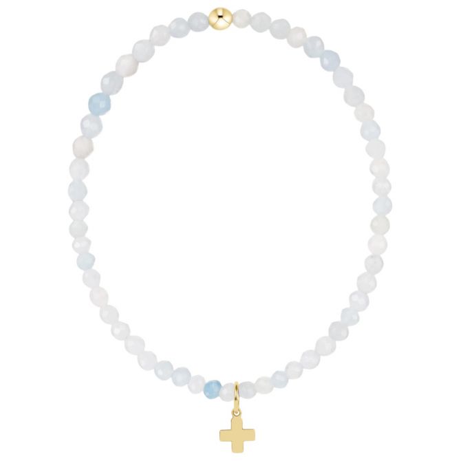 Enewton Classic Signature Cross Gold Charm Aquamarine 3mm Bracelet, 6.25"