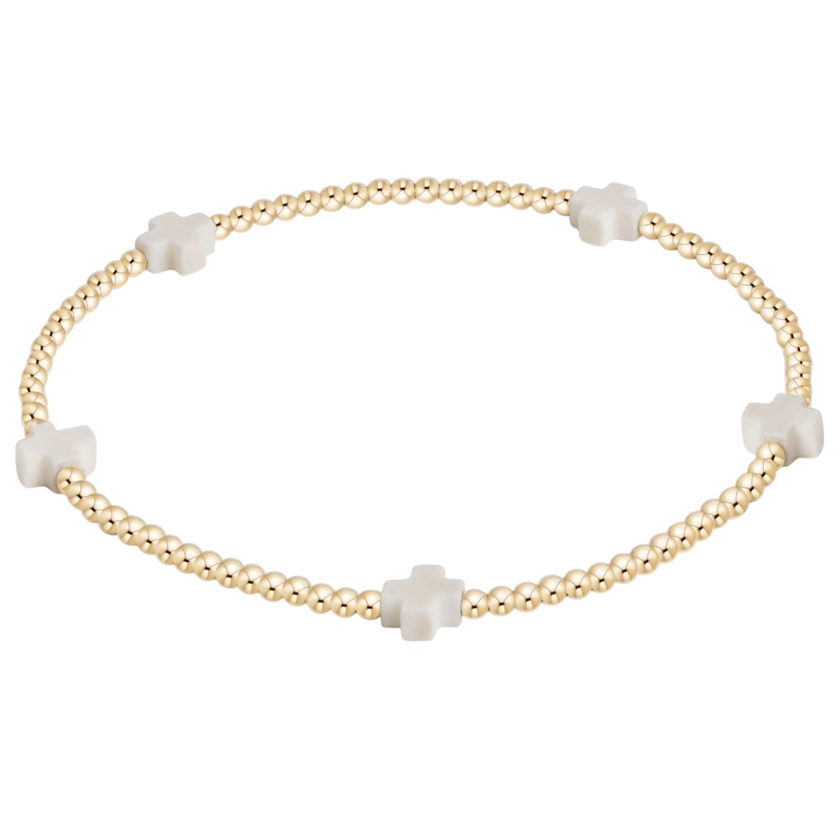 Enewton Signature Small Cross 2mm Gold Bracelet, Off White