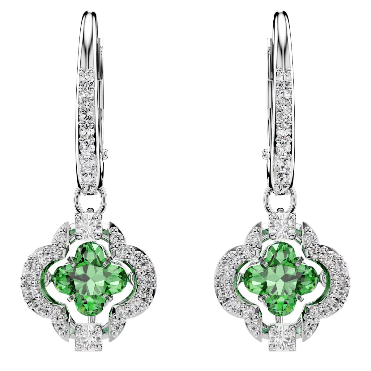 Swarovski Mixed Cuts Una Angelic Drop Earrings, Green and Rhodium Plated