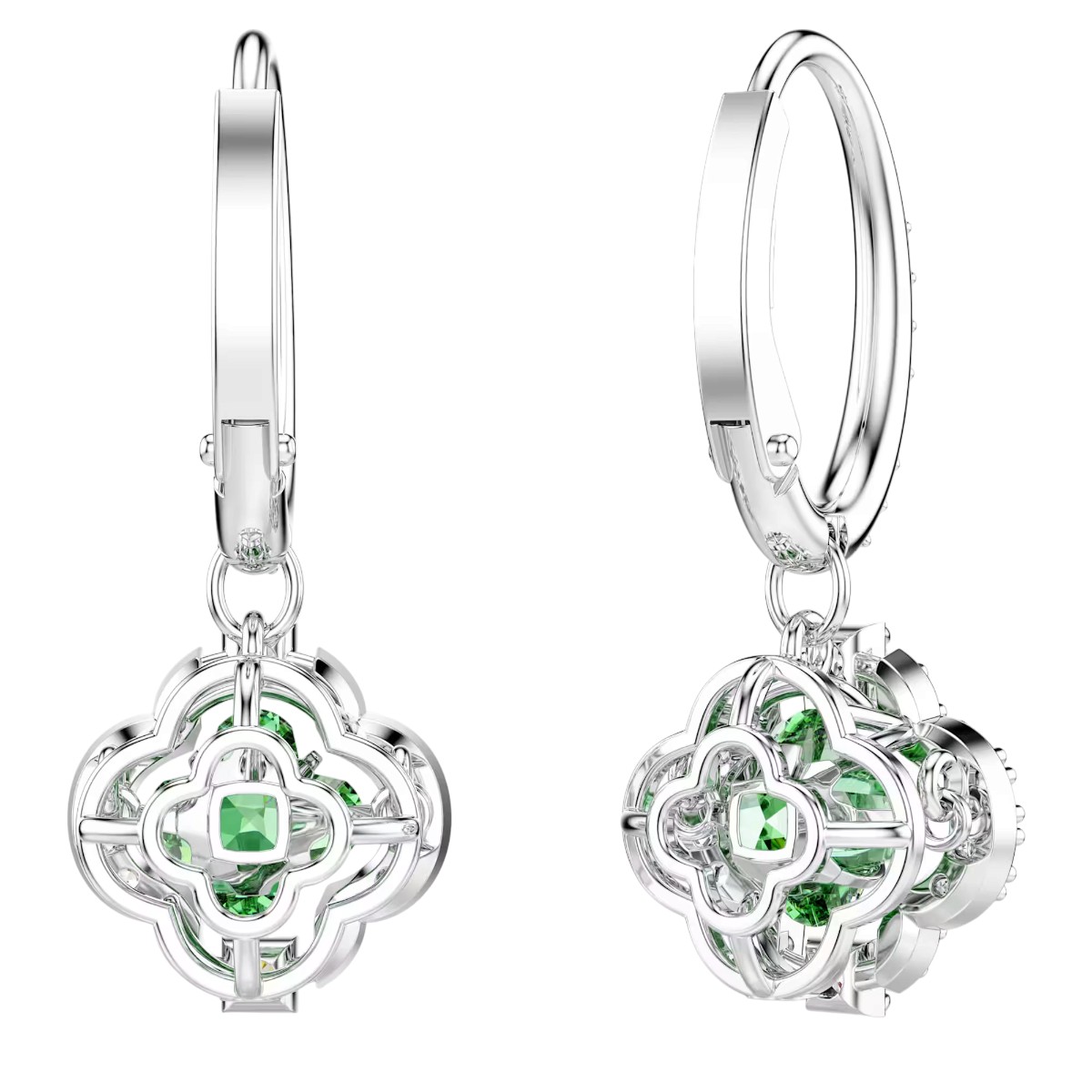 Swarovski Mixed Cuts Una Angelic Drop Earrings, Green and Rhodium Plated