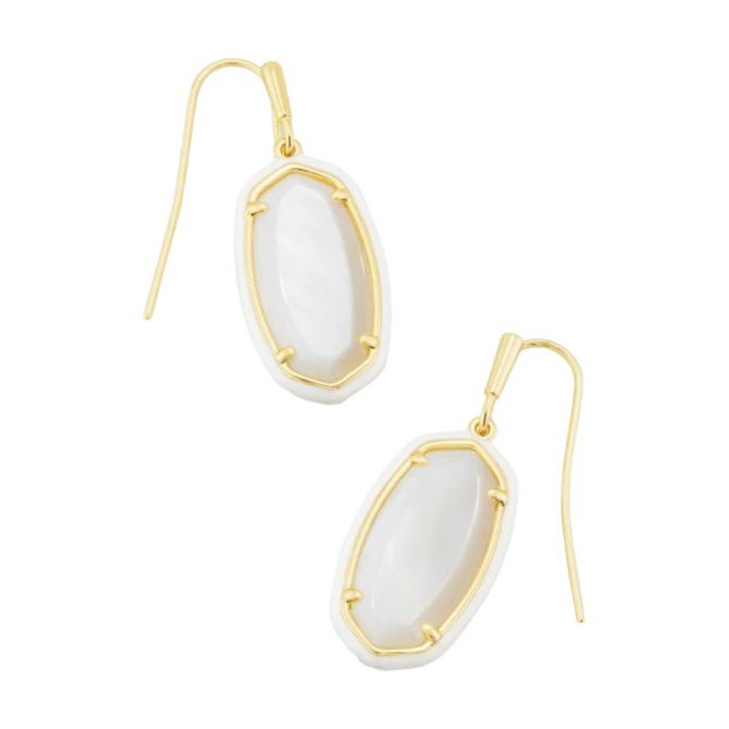 Kendra Scott Dani Yellow Gold Plated Enamel Framed Drop Earrings in White Mother of Pearl 4217711520 GWP Borsheims