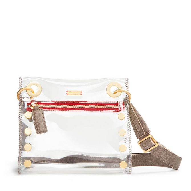Hammitt Tony Small Crossbody, Clear Pew/Brushed Gold Red Zip
