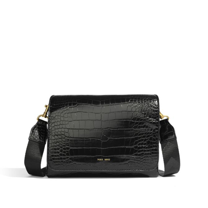 Pixie Mood Gianna Crossbody Bag, Black Croc