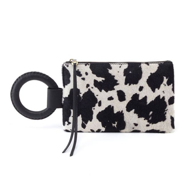 Hobo Storm Wristlet, Cow Print Black and White