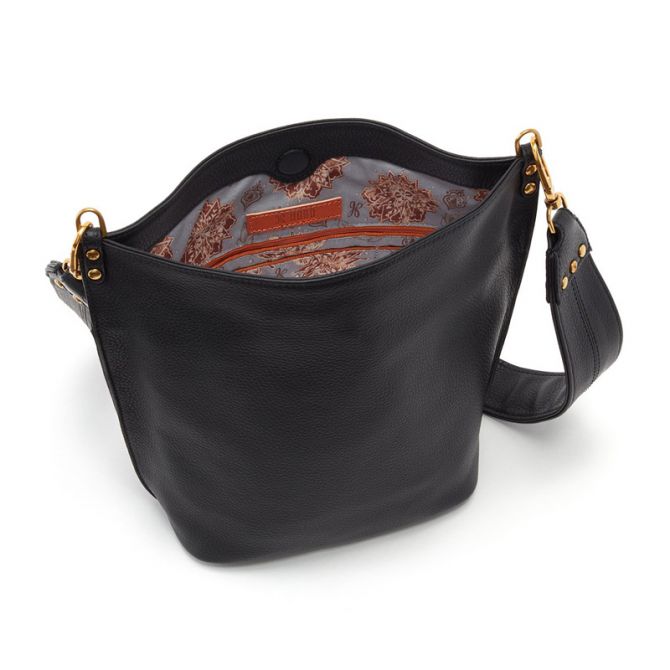 ★MUCENT★ Western Crackle Leather Shoulder Bag Unisex P0000 Hobo Flare Bucket Bag, Black | SO-82336BLK | Borsheims