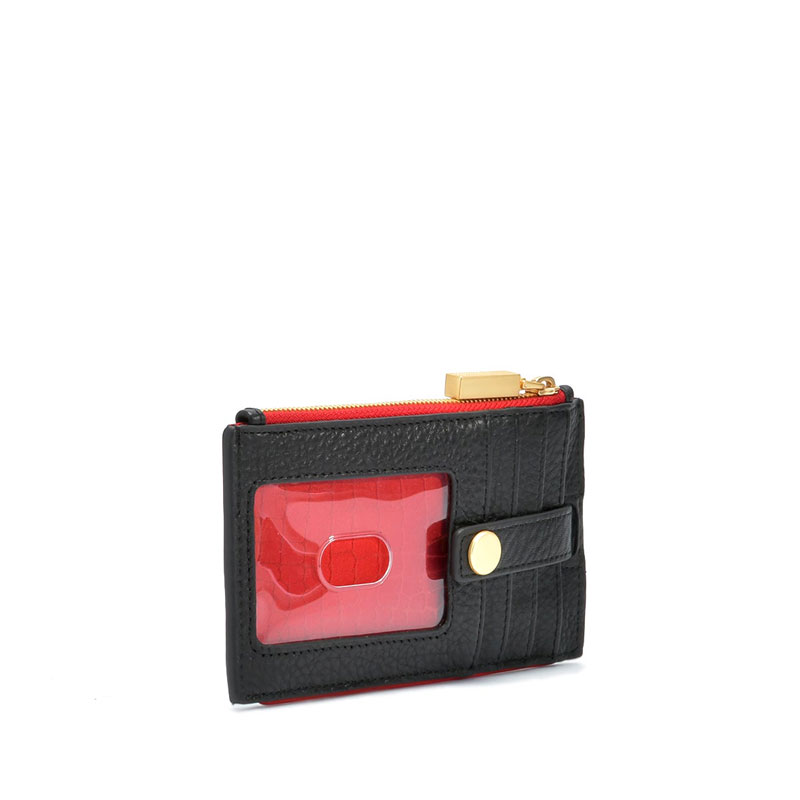 Hammitt 210 West Zip Wallet in Black and Brushed Gold Tone Hardware with Red Zip