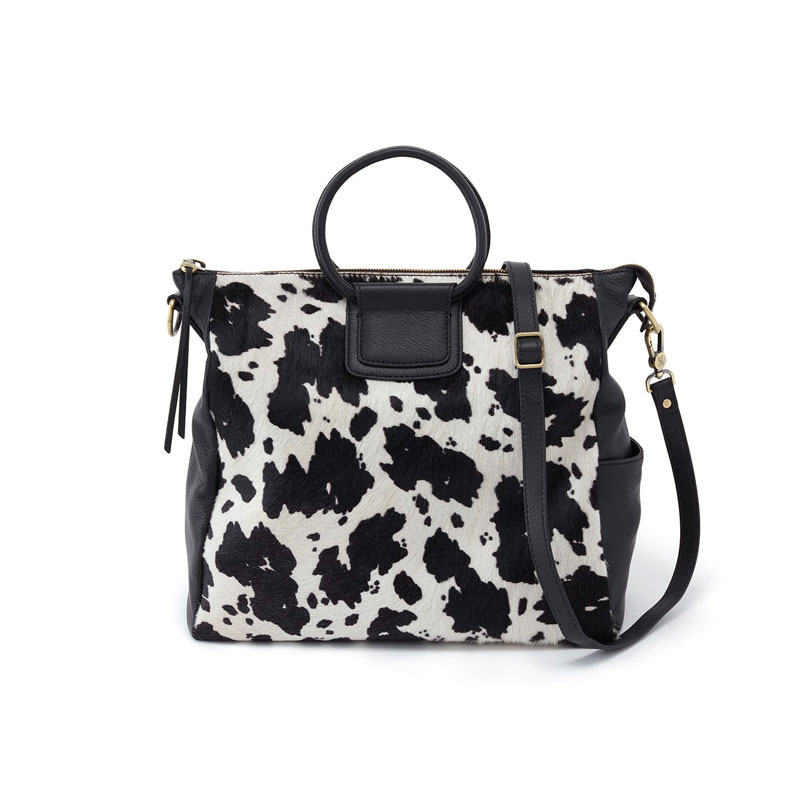 Hobo Sheila Large Satchel, Cow Print Black and White