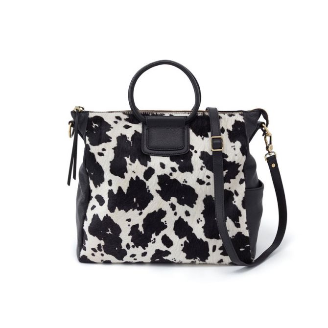 Hobo Sheila Large Satchel, Cow Print Black and White