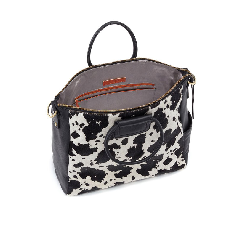 Hobo Sheila Large Satchel, Cow Print Black and White