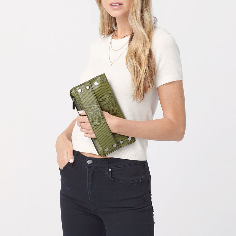 Hammitt Ryan Clutch, Limited Edition Evergreen Lizard and Gunmetal Hardware