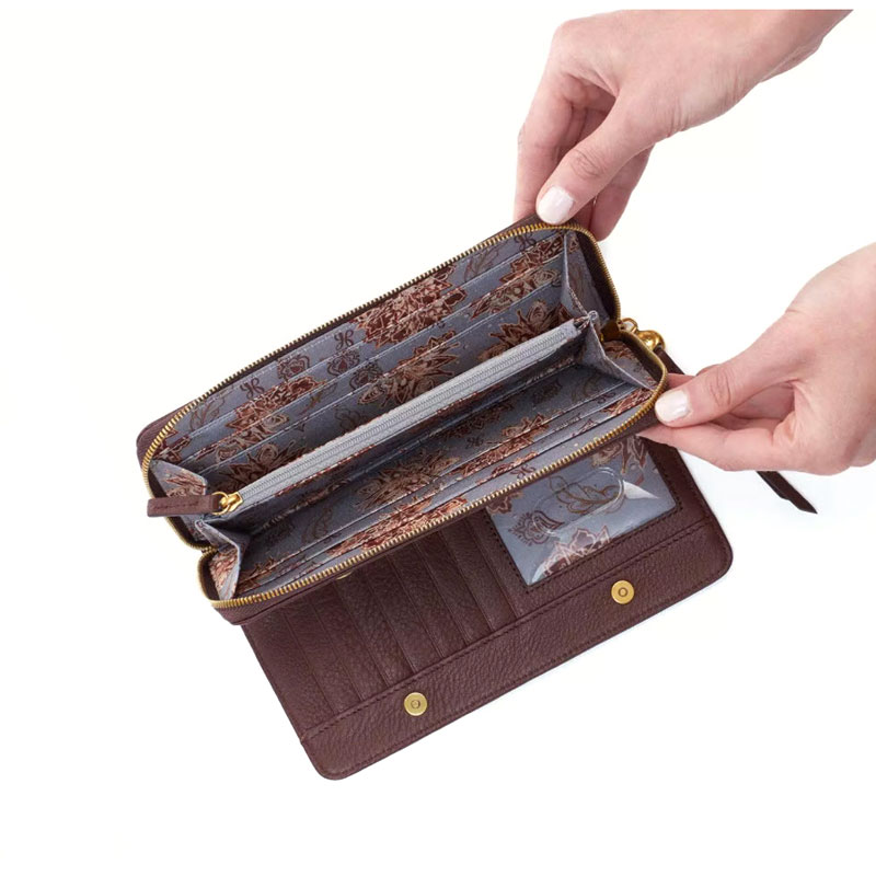 HOBO Waltz Continental Wallet, Mahogany Velvet Pebbled Hide