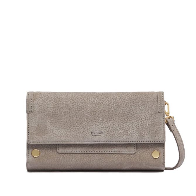Hammitt AJ Crossbody Clutch, Limited Edition Grey Natural and Brushed Gold Tone