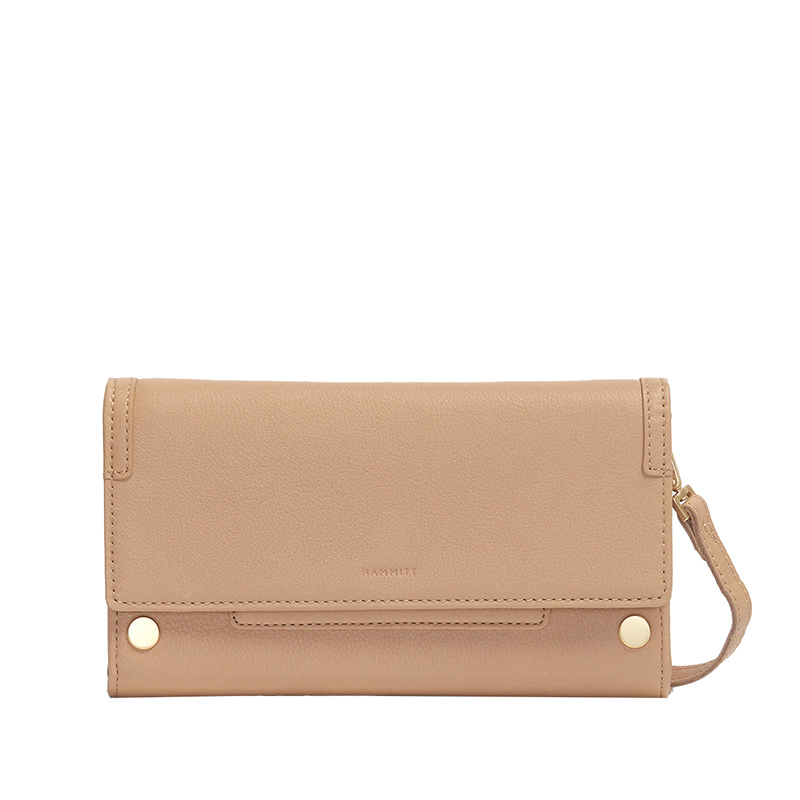 Hammitt AJ Crossbody Clutch, Limited Edition Barley Tan and Brushed Gold Tone Hardware