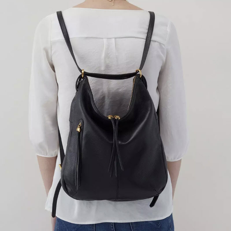 HOBO Merrin Convertible Backpack, Black Velvet Pebbled Hide