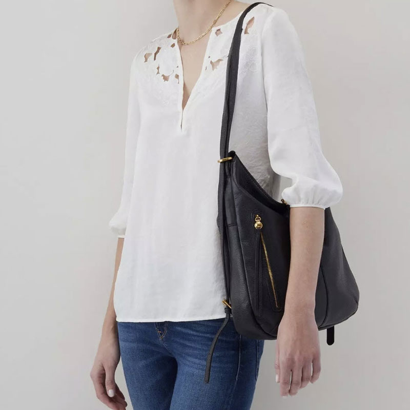 HOBO Merrin Convertible Backpack, Black Velvet Pebbled Hide