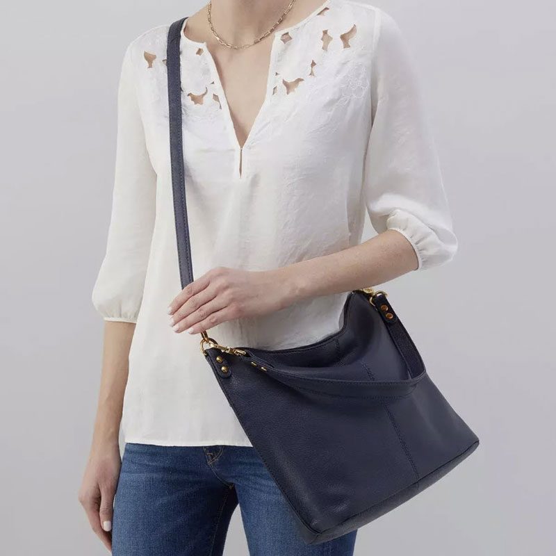 HOBO Pier Shoulder Bag, Sapphire Velvet Pebbled Hide