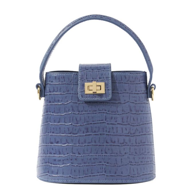 Neely & Chloe No. 56 Croc Embossed Kettle Bag, Blue