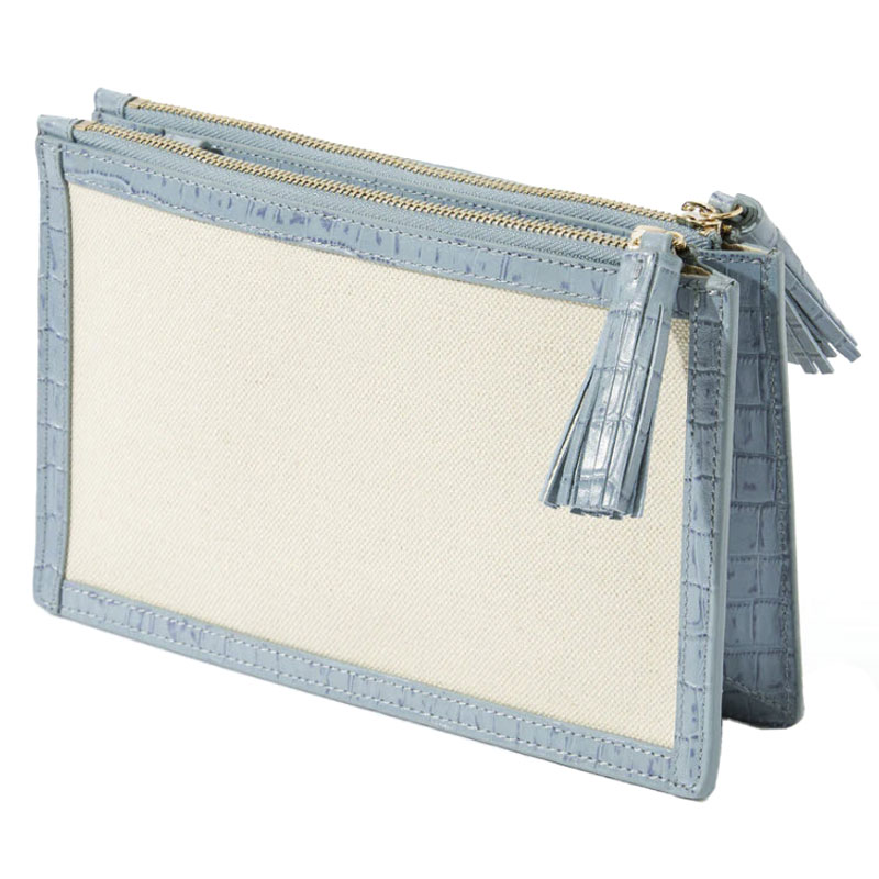 Neely & Chloe No. 60 Canvas Double Zip Shoulder Bag, Blue