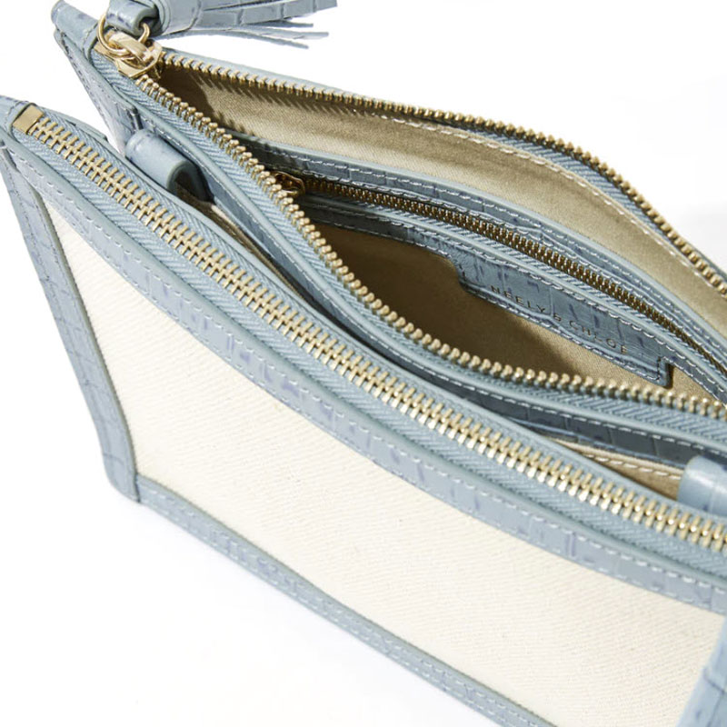 Neely & Chloe No. 60 Canvas Double Zip Shoulder Bag, Blue