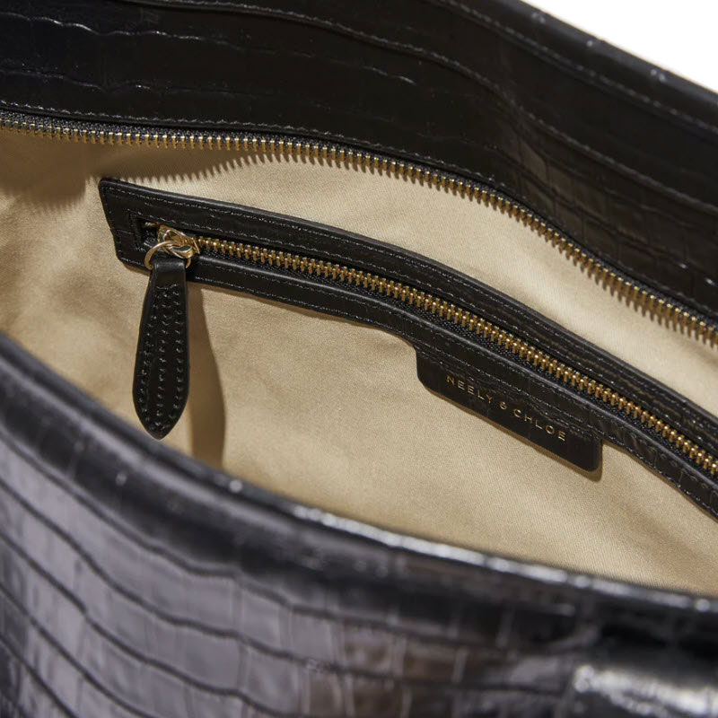 Neely & Chloe No. 58 Croc Embossed Zip Tote, Black