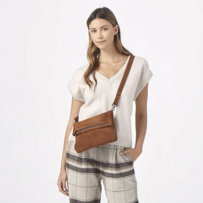 Hammitt VIP Medium Crossbody Bag, Mahogany Suede and Bronze
