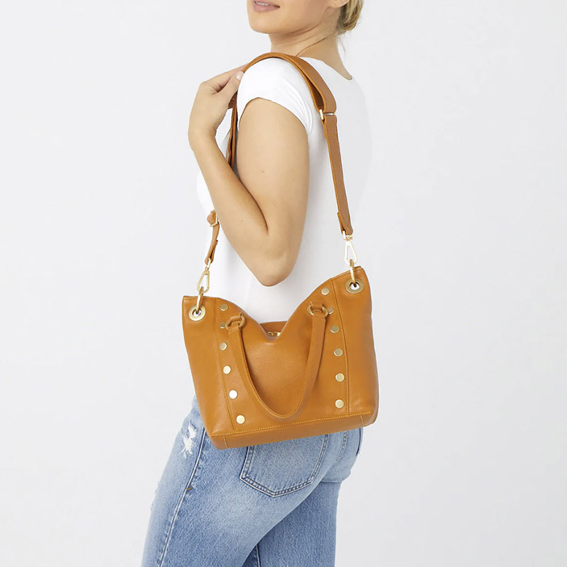 Hammitt Daniel Medium Top Handle Bag, Nectar Tan and Brushed Gold Tone Hardware