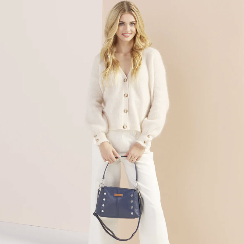 Hammitt Bryant Medium Shoulder Bag, Indigo Navy and Brushed Silver Hardware