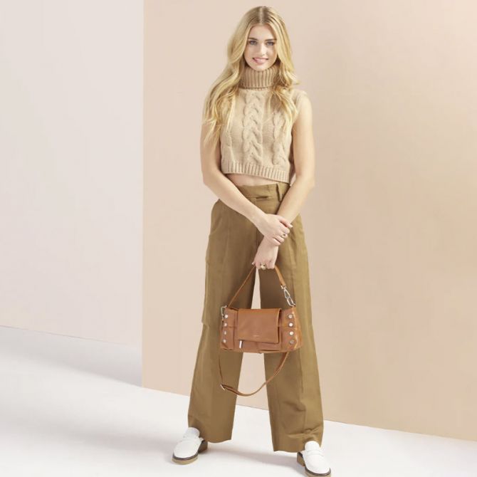 Hammitt VIP Satchel Shoulder Bag, Caffe Tan and Brushed Silver