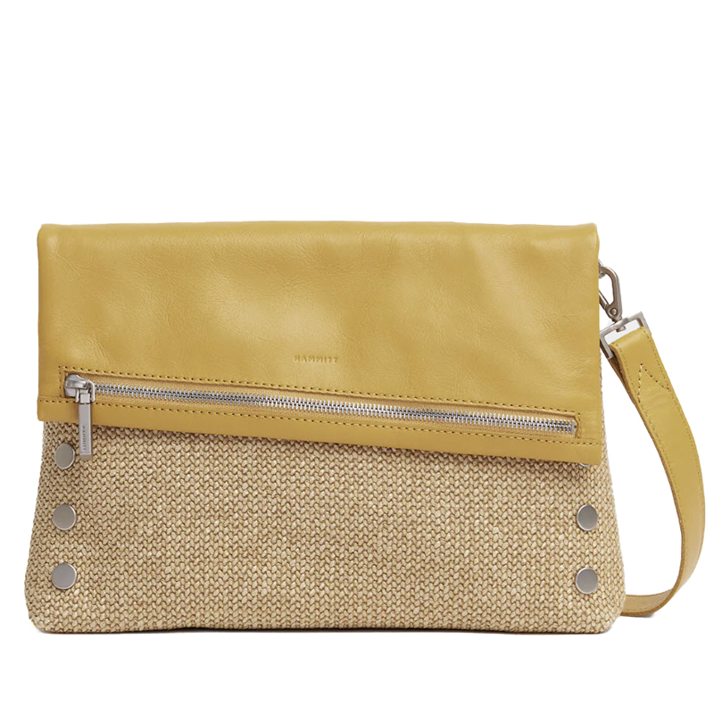 Hammitt VIP Large Crossbody, Chanterelle Raffia and Brushed Silver Tone