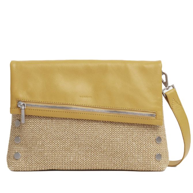 Hammitt VIP Large Crossbody, Chanterelle Raffia and Brushed Silver Tone
