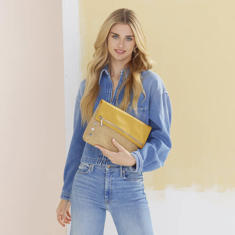 Hammitt VIP Large Crossbody, Chanterelle Raffia and Brushed Silver Tone