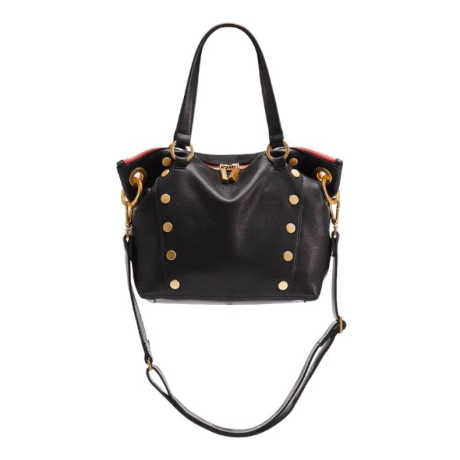 Hammitt Medium Daniel Top Handle Bag, Black and Brushed Yellow Gold Hardware