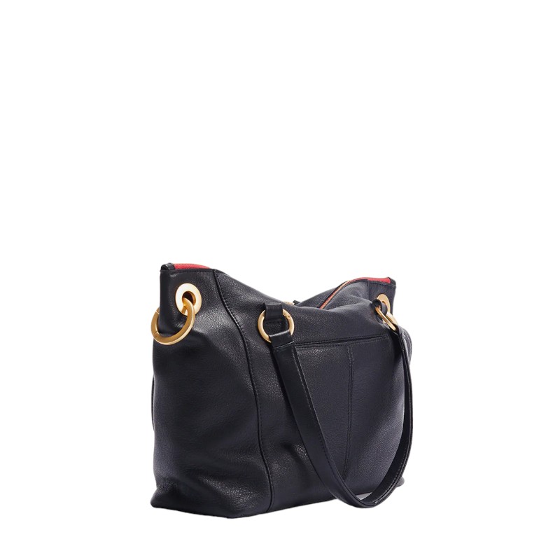 Hammitt Medium Daniel Top Handle Bag, Black and Brushed Yellow Gold Hardware