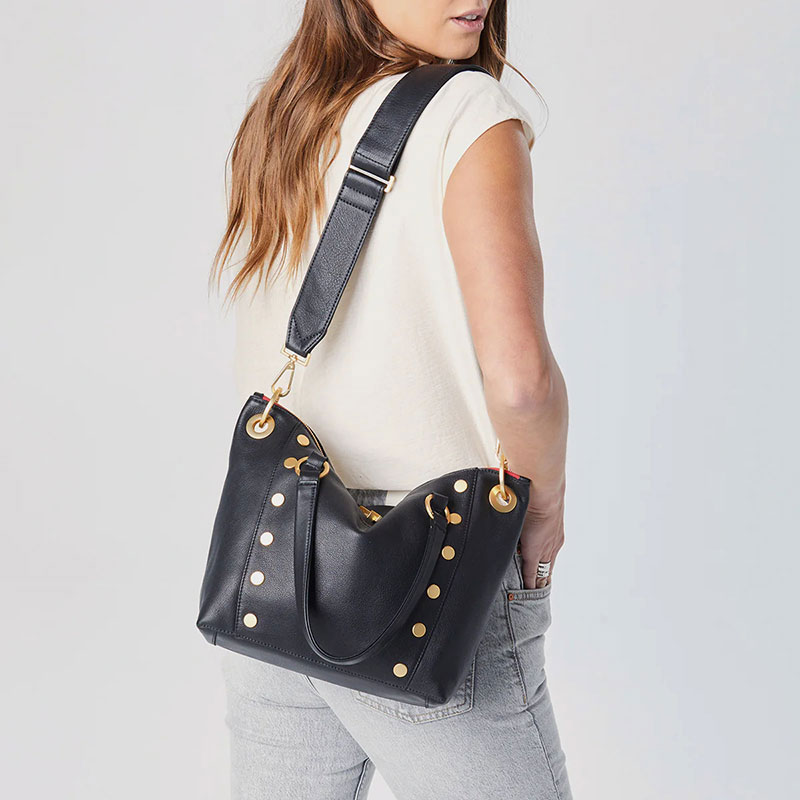 Hammitt Medium Daniel Top Handle Bag, Black and Brushed Yellow Gold Hardware