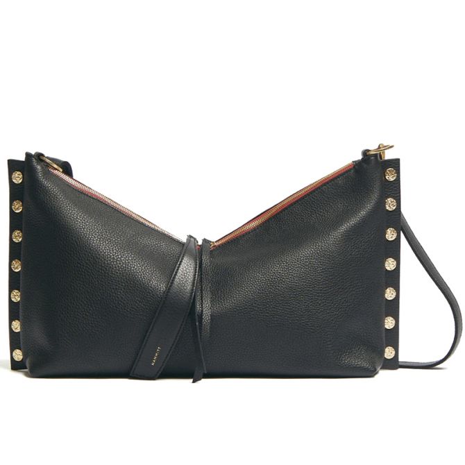 Hammitt Mr. G Shoulder Bag, Black and Brushed Gold Hammered Red Zip Hardware