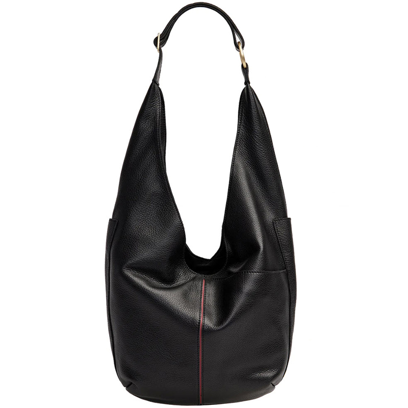 Hammitt Tom Zip Shoulder Bag, Black and Brushed Gold Red Zip Hardware